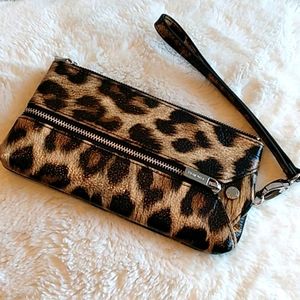 DANIER Leather Wristlet, Leopard Print